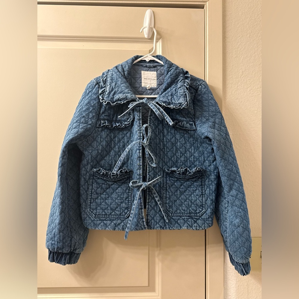 Blue Denim Quilted Ruffle Jacket